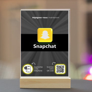 Expositor NFC e código QR do Snapchat (dupla face)