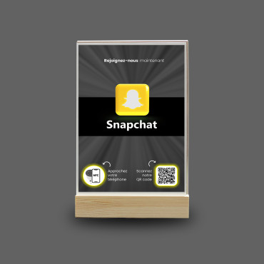 Expositor NFC e código QR do Snapchat (dupla face)