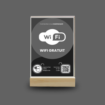 Exibição de NFC e código QR com acesso Wi-Fi automático (dupla face)
