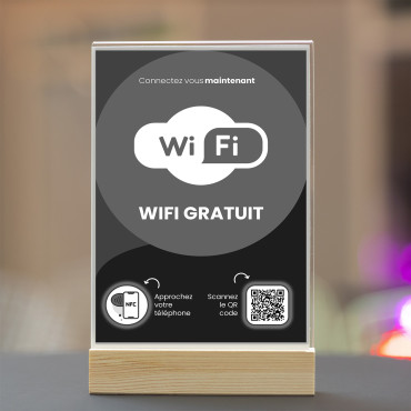 NFC and QR code display with automatic Wifi access (double sided)