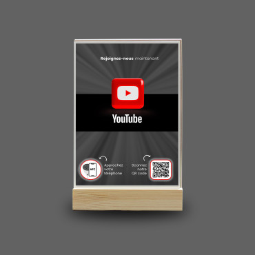 Espositore NFC e codice QR per canale YouTube (doppio lato)