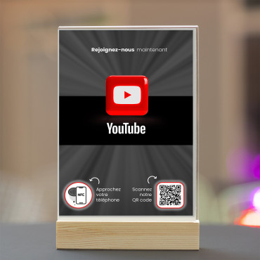 Espositore NFC e codice QR per canale YouTube (doppio lato)