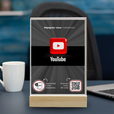 Expositor NFC y código QR para canal de YouTube (doble cara)