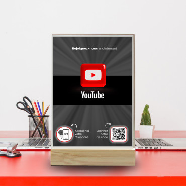 Expositor NFC y código QR para canal de YouTube (doble cara)