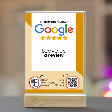 Pantalla NFC Google Reviews con código QR (doble cara)