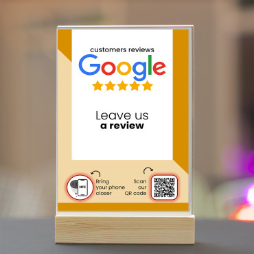 NFC Google Reviews -näyttö QR-koodilla (kaksipuolinen)