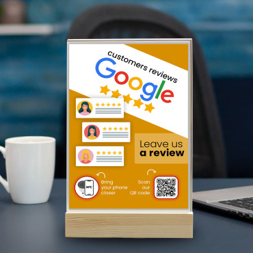 Visualizzazione delle recensioni dei clienti tramite Google NFC e codice QR (fronte-retro)
