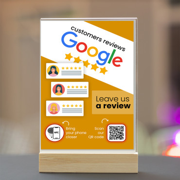 Visualizzazione delle recensioni dei clienti tramite Google NFC e codice QR (fronte-retro)