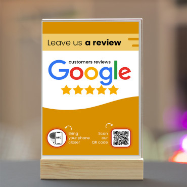 Display connesso Google Review NFC e codice QR (fronte-retro)