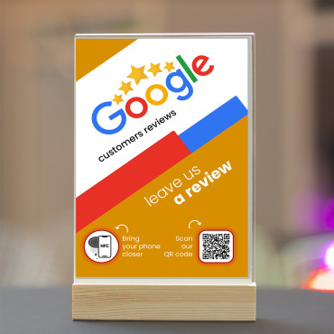 Prijungtas ir bekontaktis „Google“ apžvalgų ekranas su NFC ir QR kodu (dvipusis)