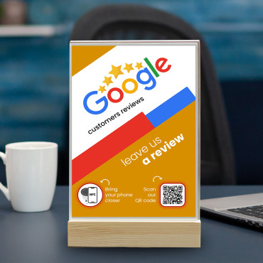 Connected and contactless display Google Reviews with NFC and QR code (double sided)