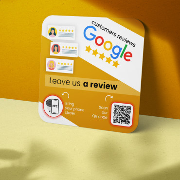 Placa NFC Google Review conectada para pared, mostrador, TPV y ventana