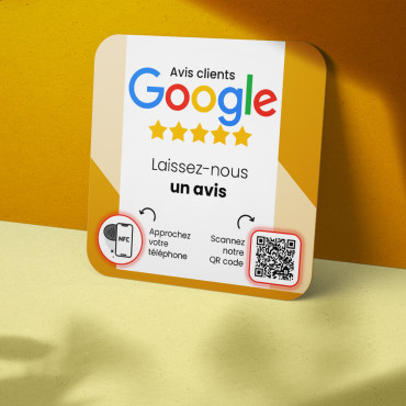 Contactless and connected Google Review NFC plate for wall, counter, POS and window