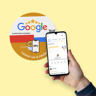 Connected Google NFC Review sticker for wall, counter, POS and window