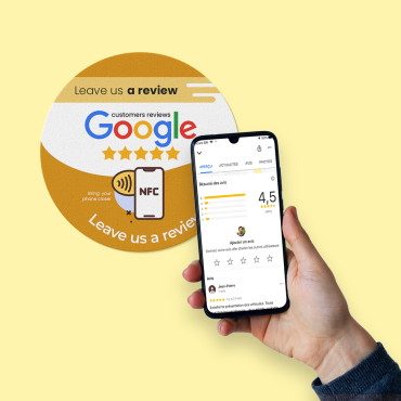 Συνδεδεμένο αυτοκόλλητο Google Review NFC για τοίχο, πάγκο, POS και παράθυρο
