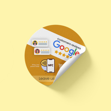 Google Reviews sticker with NFC chip and QR code for wall, counter, POS and window