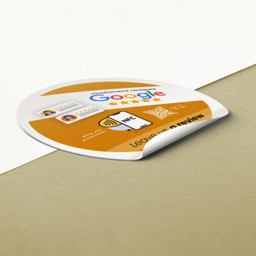 Google Anmeldelser-klistremerke med NFC-brikke og QR-kode for vegg, disk, POS og vindu