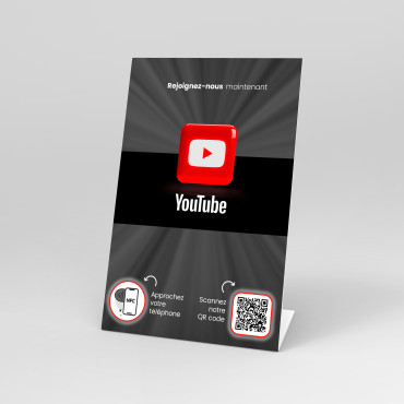 Chevalet NFC YouTube avec puce NFC et QR code