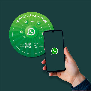 Connected WhatsApp NFC sticker for wall, counter, POS and showcase