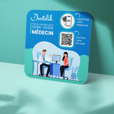 NFC Doctolib connected plate for wall, counter, POS and showcase