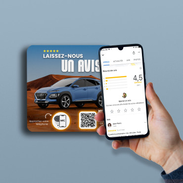 Placa NFC Alquiler de coches conectados para pared, mostrador, TPV y escaparate