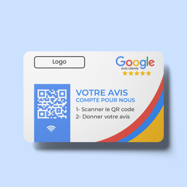 Google'i arvustuste kaart NFC-kiibi ja QR-koodiga