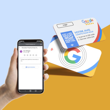 Tarjeta Google Reviews con chip NFC y código QR