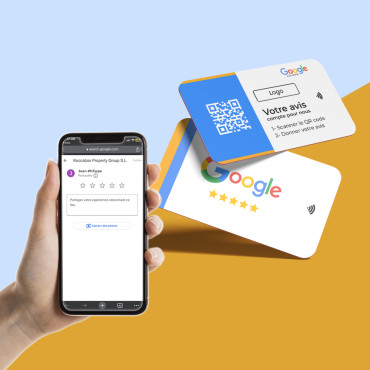 Tarjeta de revisión NFC de Google y código QR