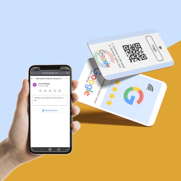 Google NFC Review Card ja QR-koodi
