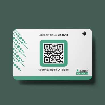 Trustpilot peržiūros kortelė su NFC lustu ir QR kodu