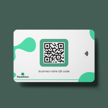 Tripadvisor anmeldelseskort med NFC-chip og QR-kode