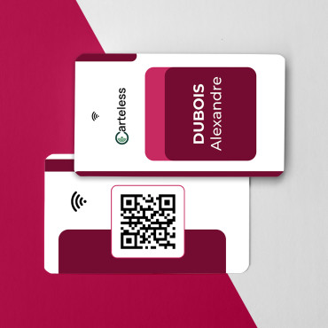 Connected & contactless white, burgundy and pink business card