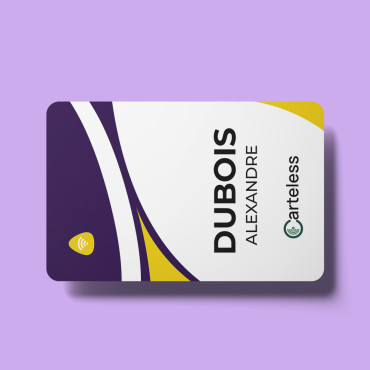 Connected & contactless business card purple, white, with a touch of yellow