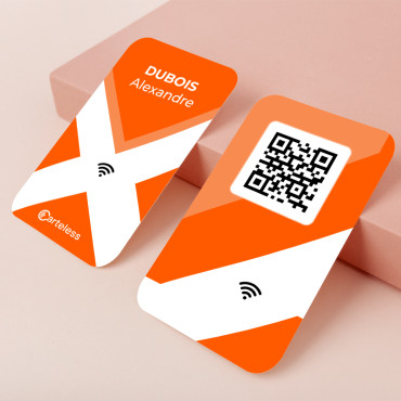 Oranžinė ir balta prijungta ir bekontaktė vizitinė kortelė