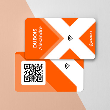 Oranžinė ir balta prijungta ir bekontaktė vizitinė kortelė