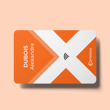 Oranje en wit verbonden en contactloos visitekaartje