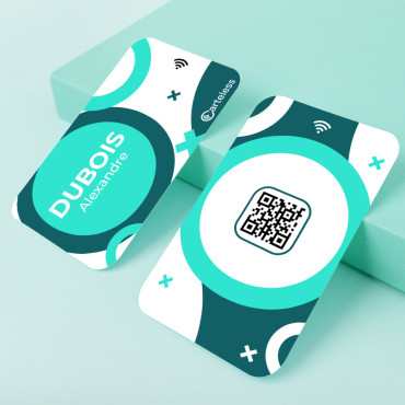 Turquoise and white connected & contactless business card