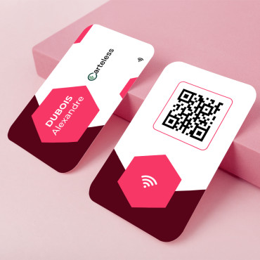 Cartão de visita rosa e branco conectado e sem contato