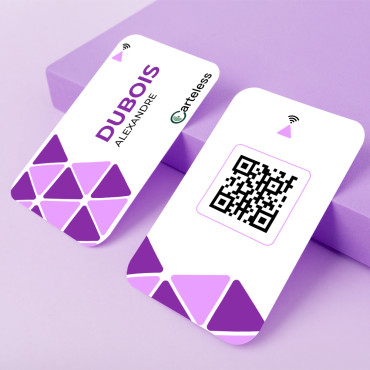 Kontaktiton ja kytketty violetti ja valkoinen käyntikortti muu design