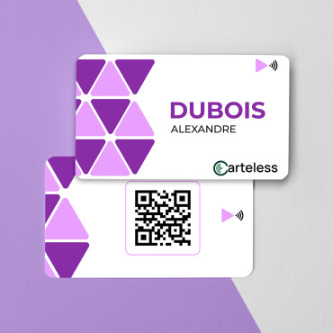 Bekontaktė ir prijungta violetinė ir balta vizitinė kortelė kitokio dizaino