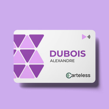 Bekontaktė ir prijungta violetinė ir balta vizitinė kortelė kitokio dizaino