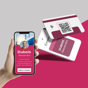 Connected & contactless white, burgundy and pink business card
