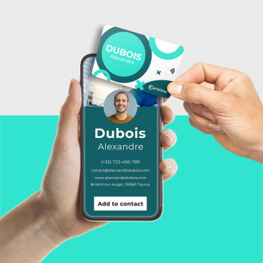 Turquoise and white connected & contactless business card