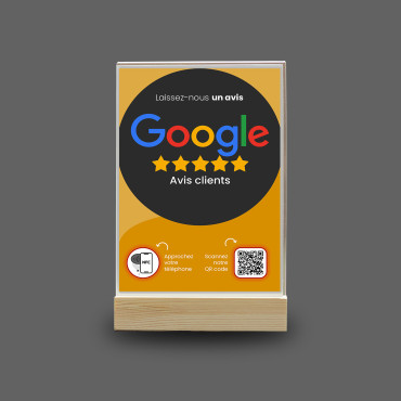Google Anmeldelse Display med NFC og QR-kode (dobbeltvendt)