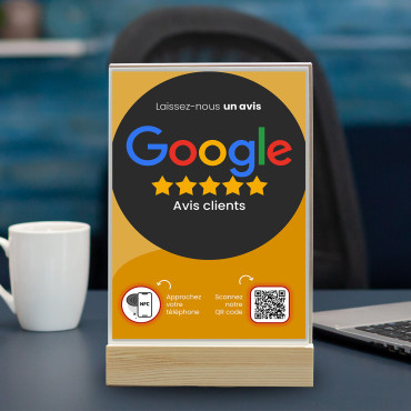 Google Reviews -näyttö NFC:llä ja QR-koodilla (kaksipuolinen)
