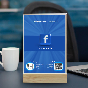 Exhibidor NFC y código QR para página de Facebook (doble cara)