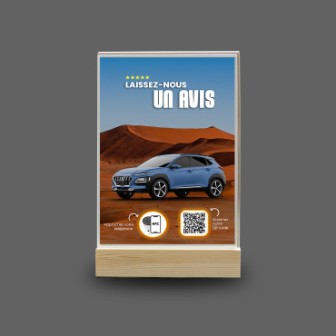 NFC og QR-kode display til biludlejningsfirma (dobbeltsidet)